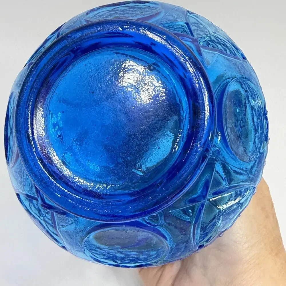 Vintage Blue Coin Glass Hobnail Vase 6.5
